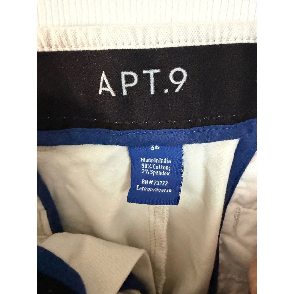 Apt. 9 Mens Chino Shorts Size 36 Stone Beige Stretch Cotton Flat Front Casual